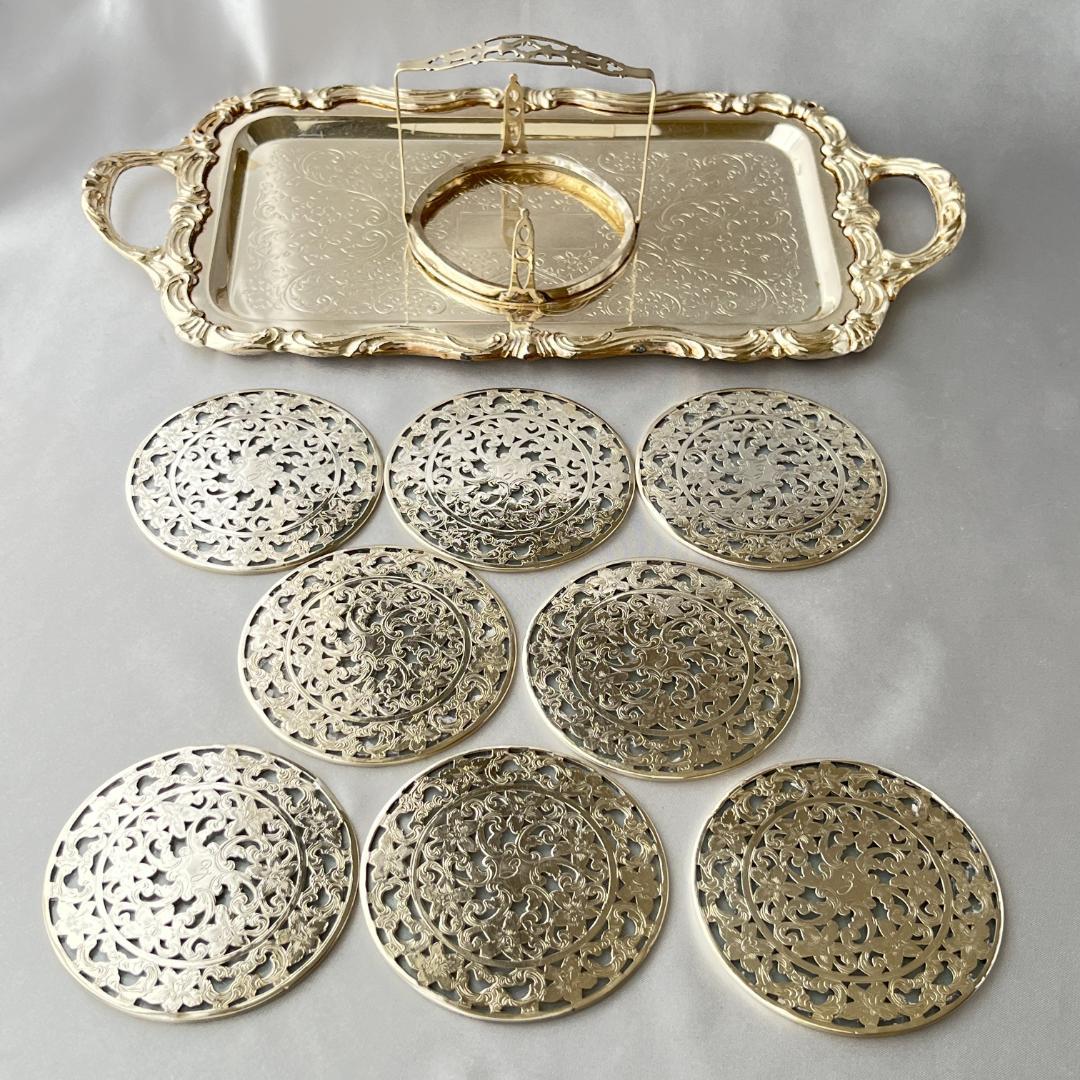 【WEBSTER】 【純銀/ガラス】コースター 8枚 / ホルダー スターリング