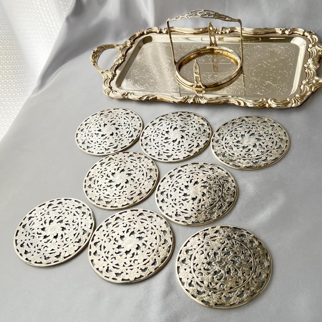 【WEBSTER】 【純銀/ガラス】コースター 8枚 / ホルダー スターリング