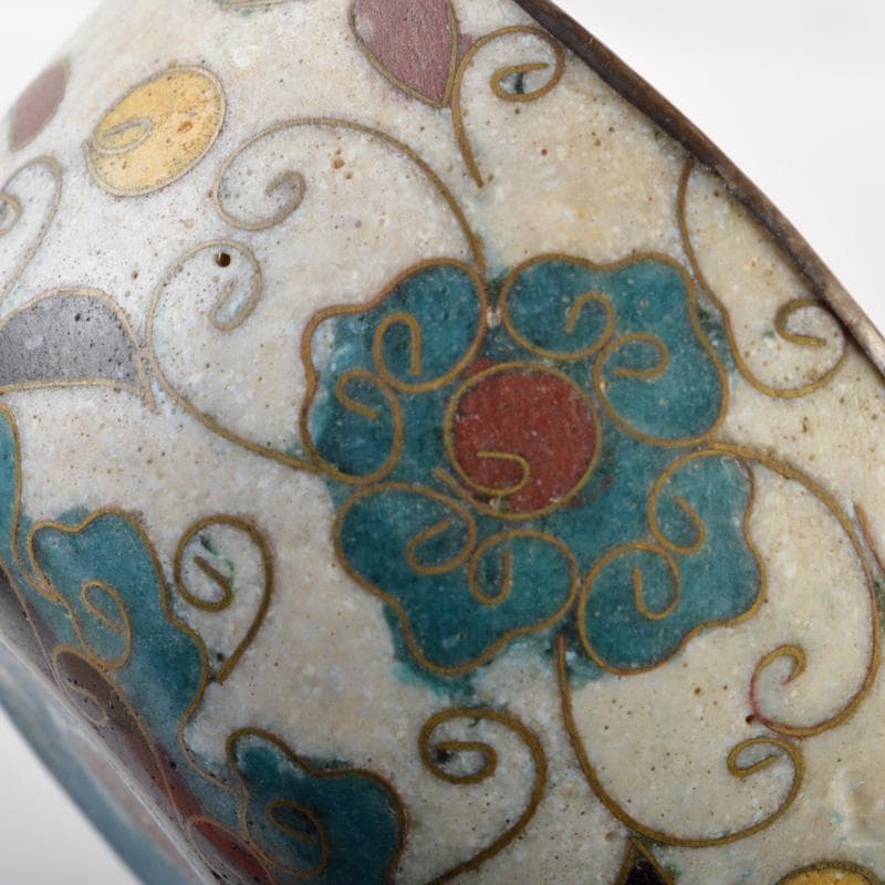 中国　唐物　古七宝内銀張　花草文　盃　一對　時代箱　M　6643