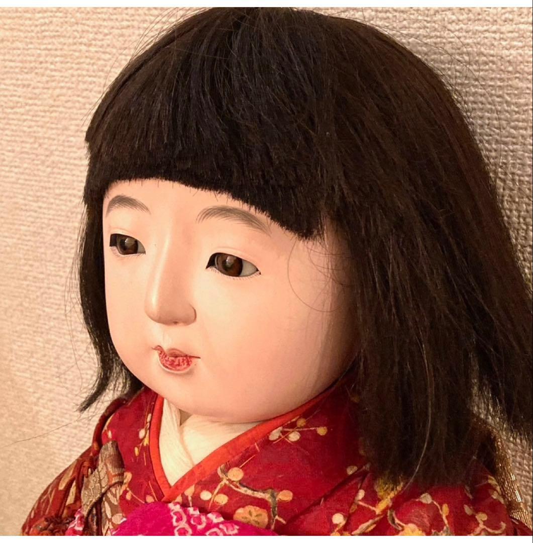 超美品　アンティーク　市松人形　赤　着物　人毛　ドール　大きめ　骨董　和骨董