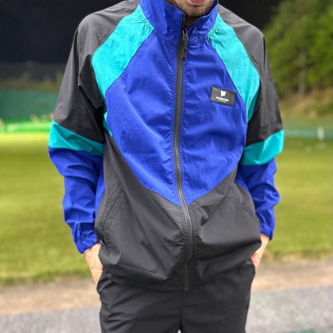 【定価2.7万】ROUNDCODE ストレッチ ナイロンブルゾン L ゴルフ 青