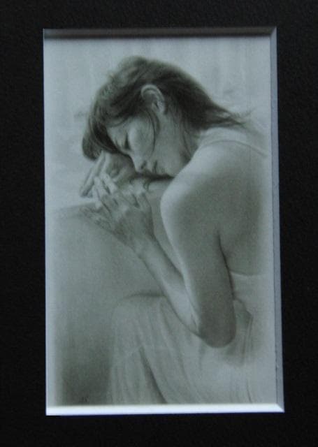 島村　信之、小憩（デッサン）、希少画集画、新品高級額・額装付