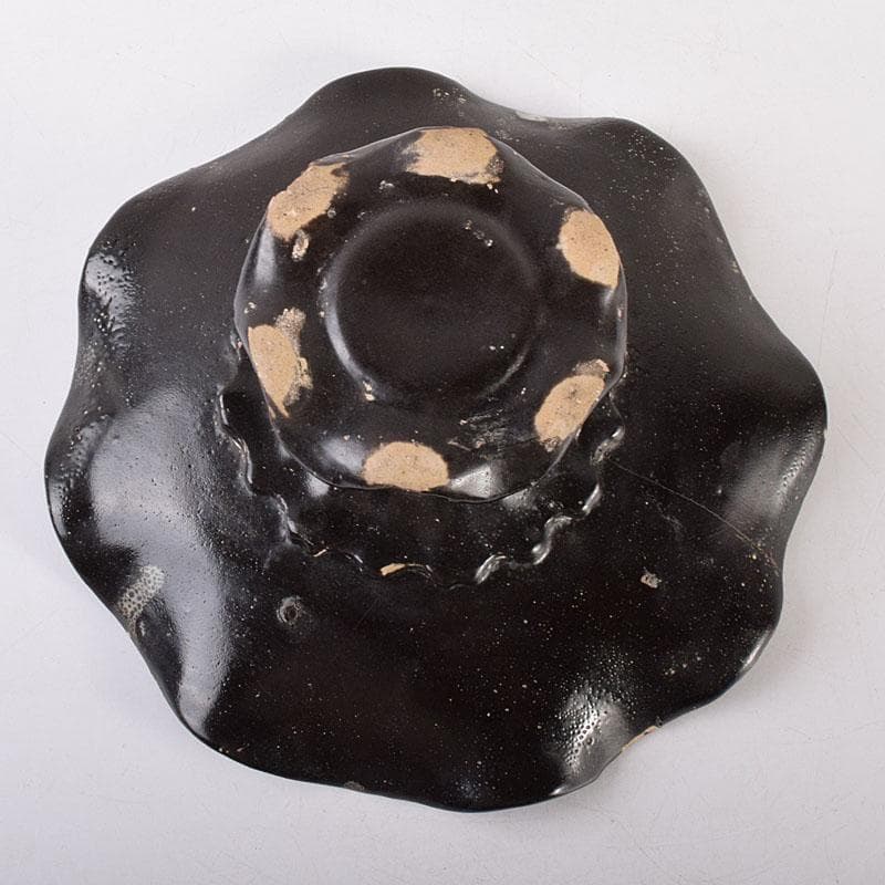 中国　南宋　窯変　天目高杯輪花皿　C　7055