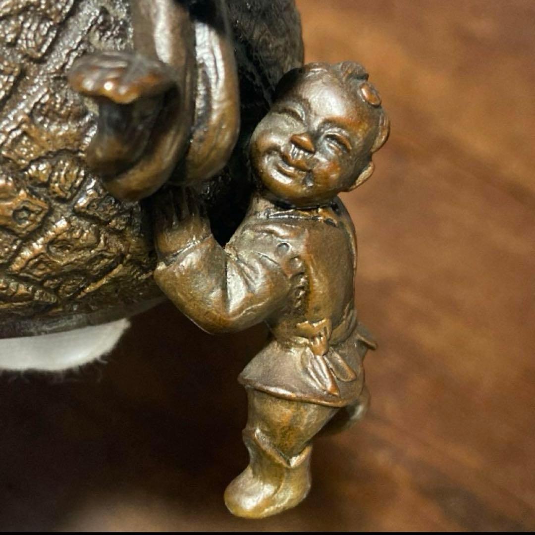 戦前 アンティーク 唐子三足香炉 裏印有り 唐子脚宝袋形香炉