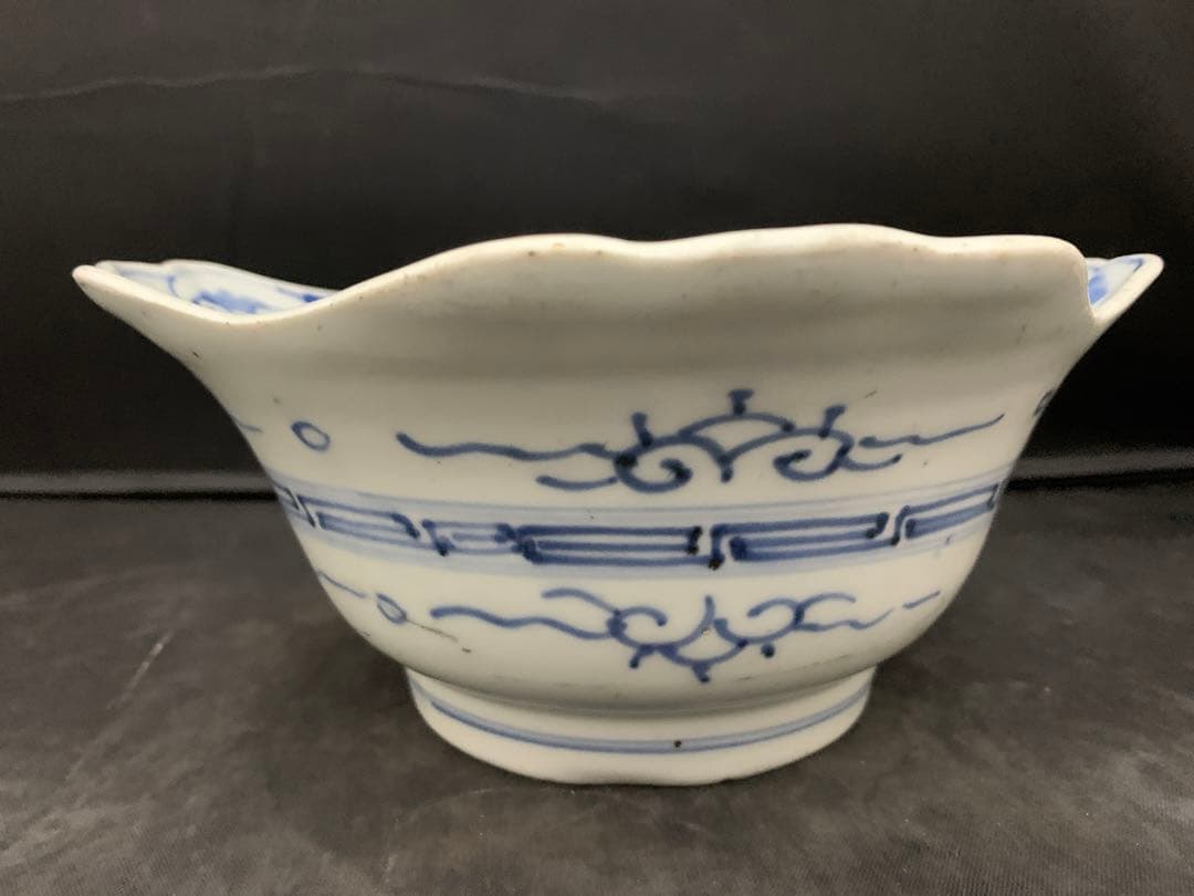 古伊万里　染付　波乗り千鳥　深鉢