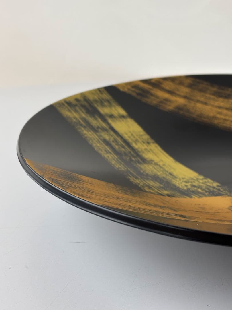 山田平安堂 漆器⭐︎黒と金のストライプ模様の大皿