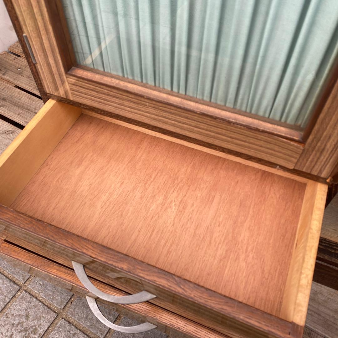 昭和レトロ 木目 飾り棚 茶箪笥 和家具 古民家 ミッドセンチュリー カーテン付