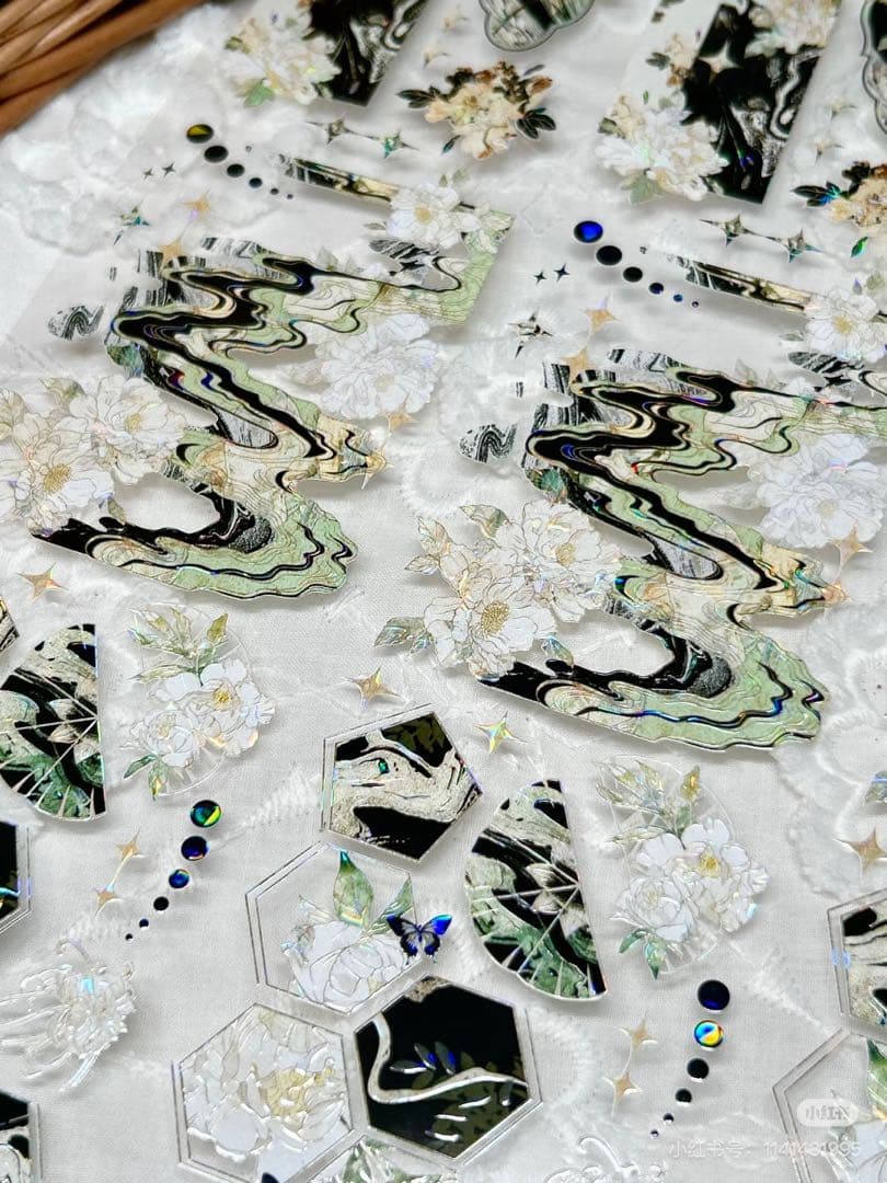 【8651】海外　マステ　3/5/巻売り　貝殻光マスキングテープ　古風　緑