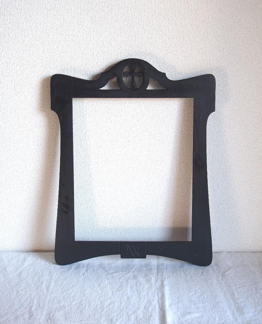 十字架と聖母マリアのイニシャルのある木製 フレーム 額縁 1900年/K344