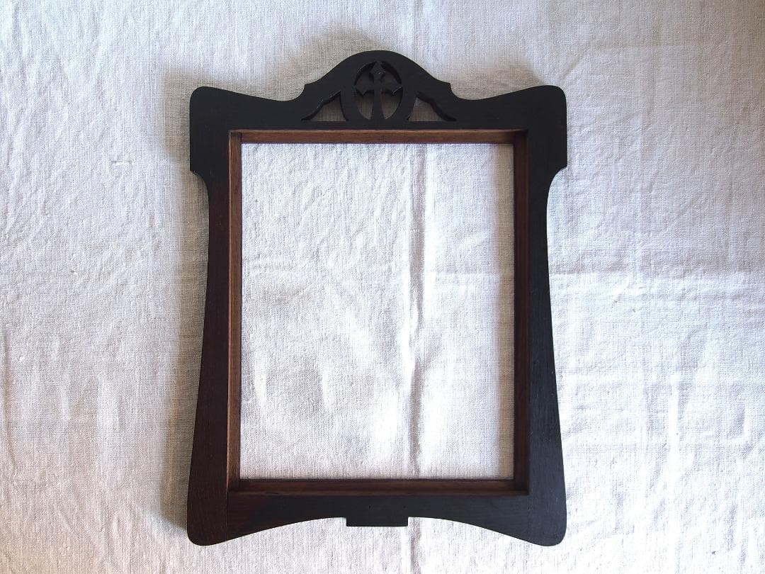 十字架と聖母マリアのイニシャルのある木製 フレーム 額縁 1900年/K344