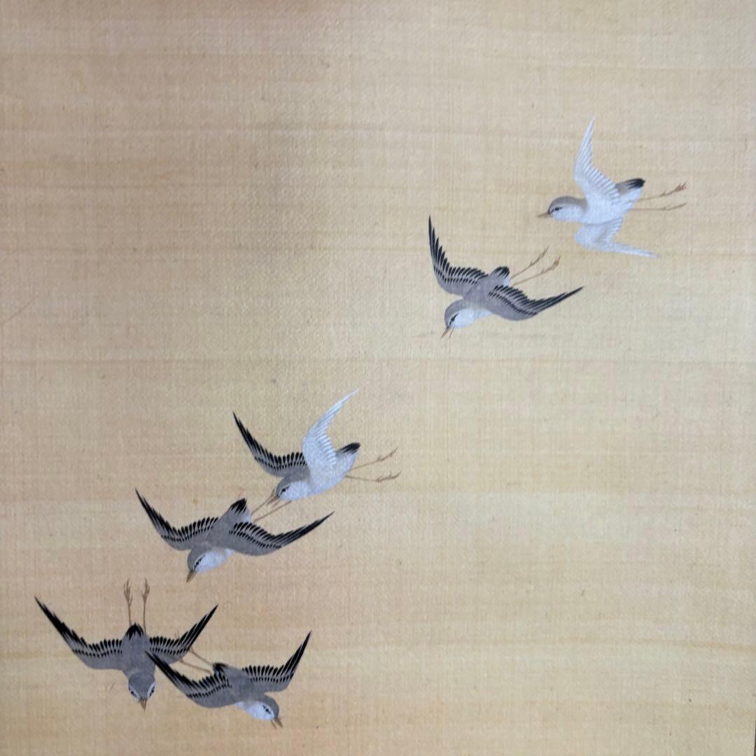 酒井抱一 「三ヶ月千鳥図」工芸画 掛軸 絹本 共箱 日本画 Z-24