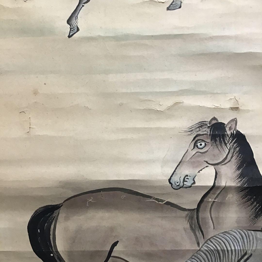 K茶道具　時代掛軸「桜馬図」　画:桜妙作　讃:忠香作　自作桐箱　S175KJ