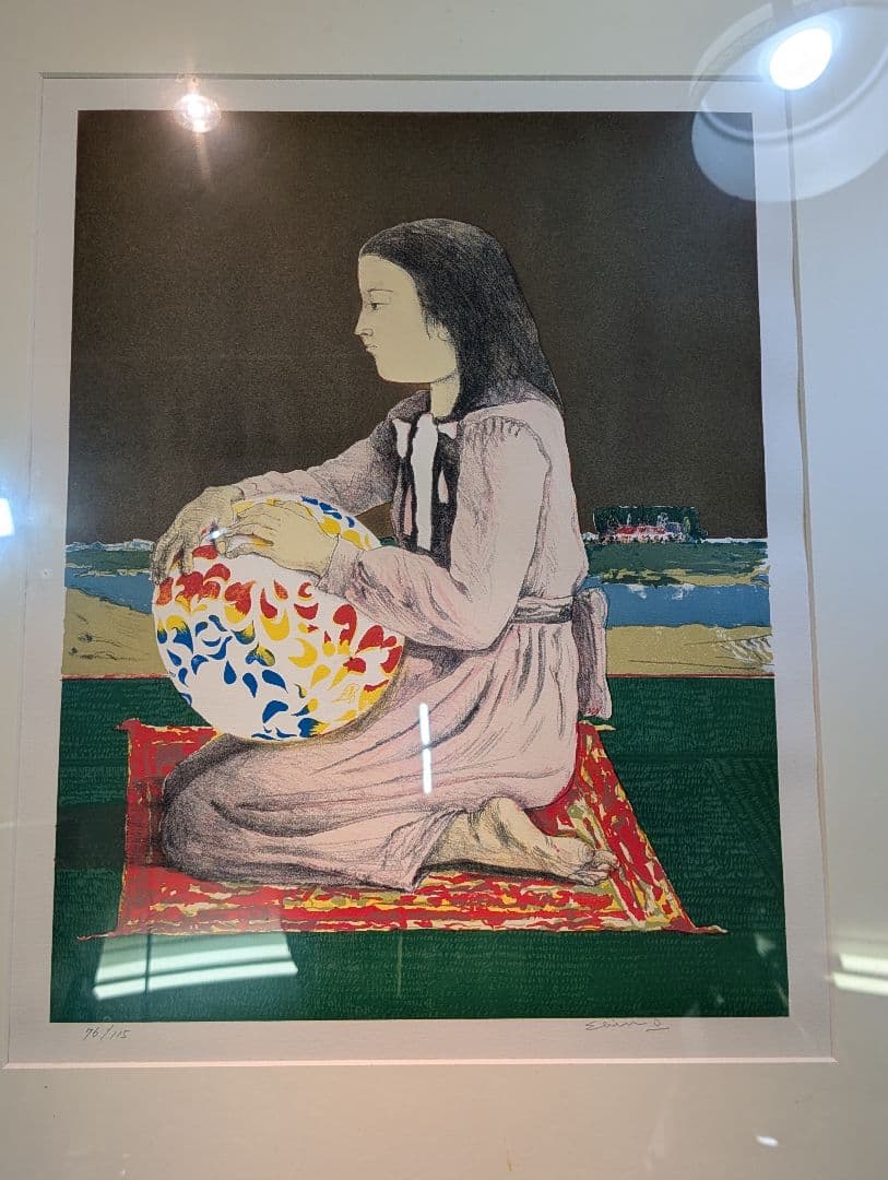 大津英敏 絵画 版画 リトグラフ 遠い記憶 少女図 76/115 額装 額入り絵