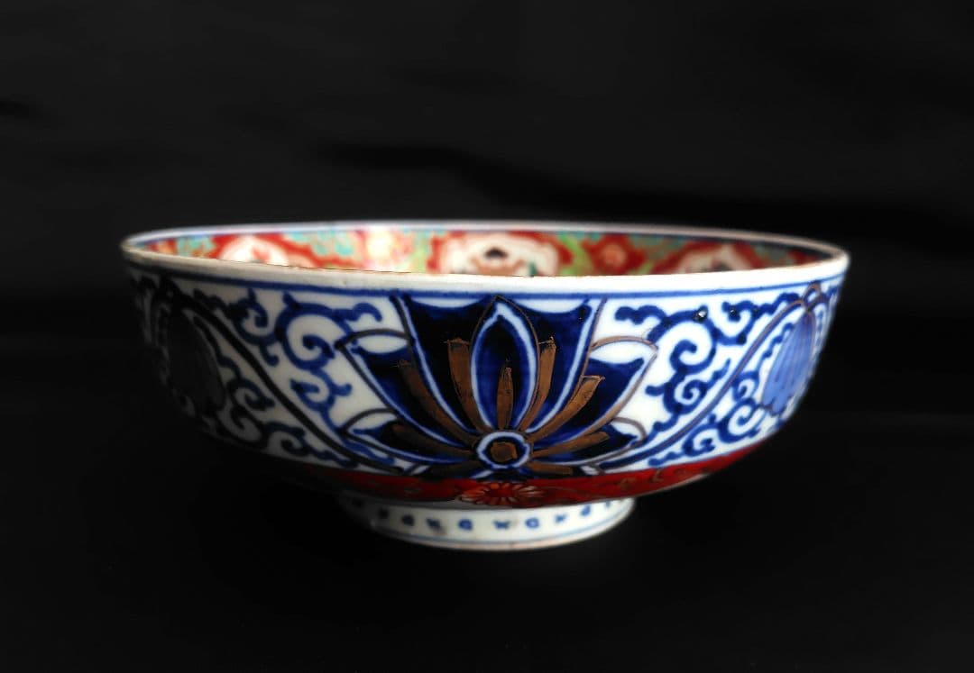 古伊万里　色絵大鉢3個セット『ドラゴン&鶴』江戸〜明治　アンティーク　骨董　金彩