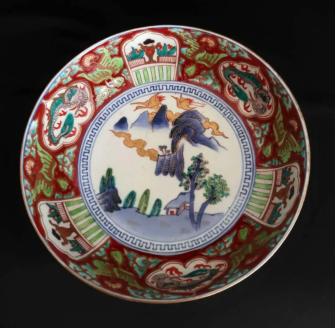 古伊万里　色絵大鉢3個セット『ドラゴン&鶴』江戸〜明治　アンティーク　骨董　金彩