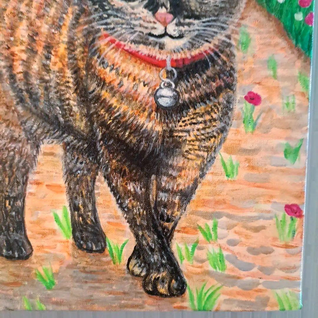 キャンバス油絵　専用　サビ猫ジジちゃんのわくわく散歩♪♪