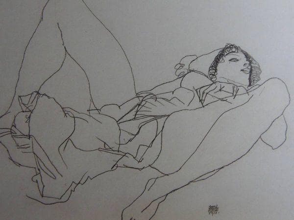 エゴン・シーレ、【両足を広げて横たわる女】、希少な画集画、状態良好