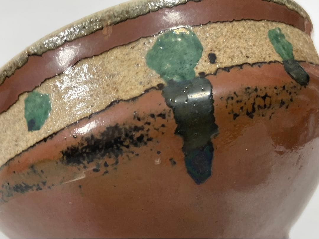 陶芸家　作家物　作者不明　濱田庄司　？　赤絵　柿釉青差　茶碗　抹茶碗　民芸　益子