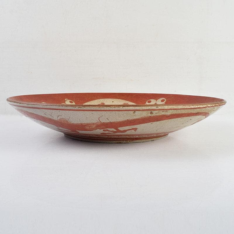 九谷焼　古九谷　赤絵　窓絵　山水人物馬文　大皿　直径約33㎝　U　R9426B