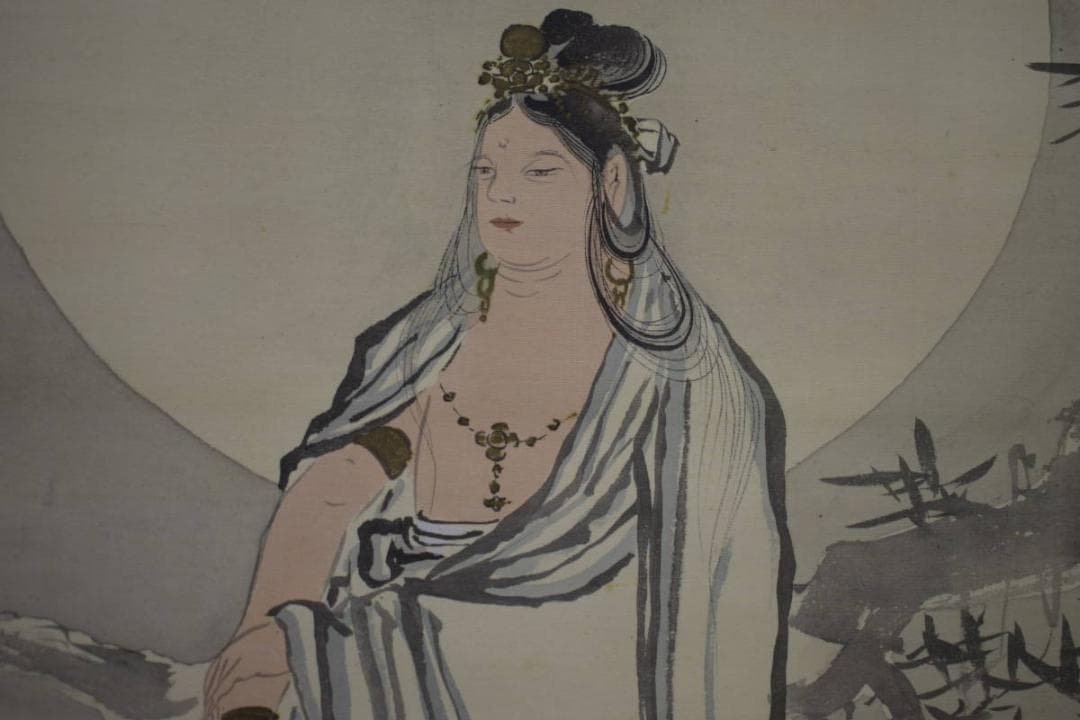 真作/源藻川/魚籃観音図/桐共箱付/布袋屋掛軸HJ-6