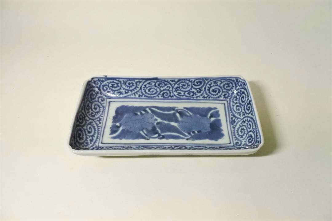 江戸中期　古伊万里　染付　蛸唐草　長皿　骨董品　アンティーク　b e