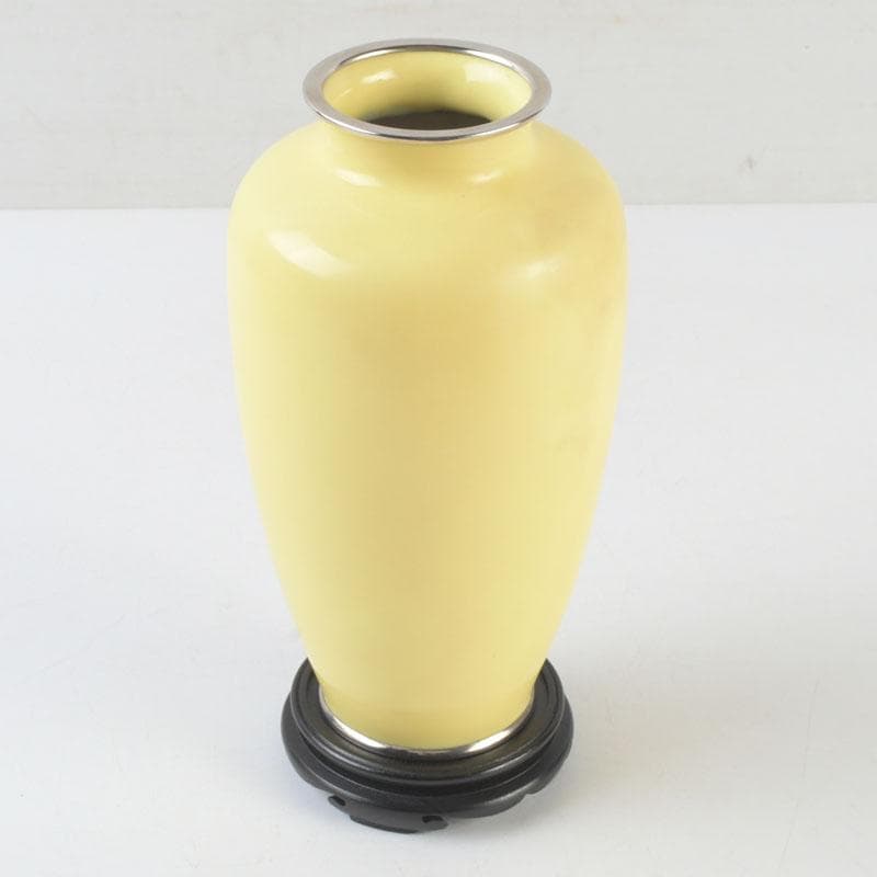 七宝焼　四君子文　花瓶　唐木台・箱付　V　9872