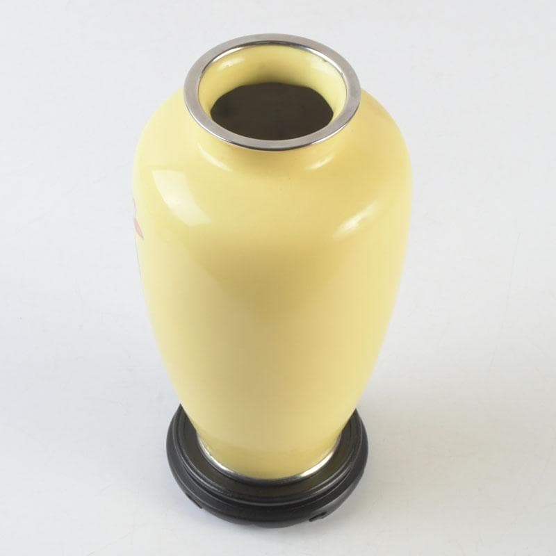 七宝焼　四君子文　花瓶　唐木台・箱付　V　9872