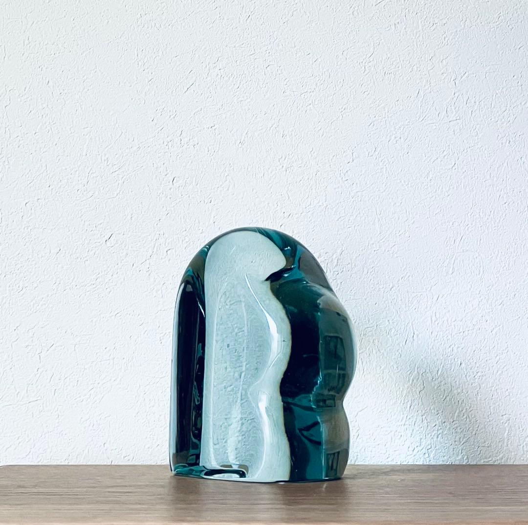 レア スタジオプレパ ガラス製 ライトブルーのブックエンド 1点もの