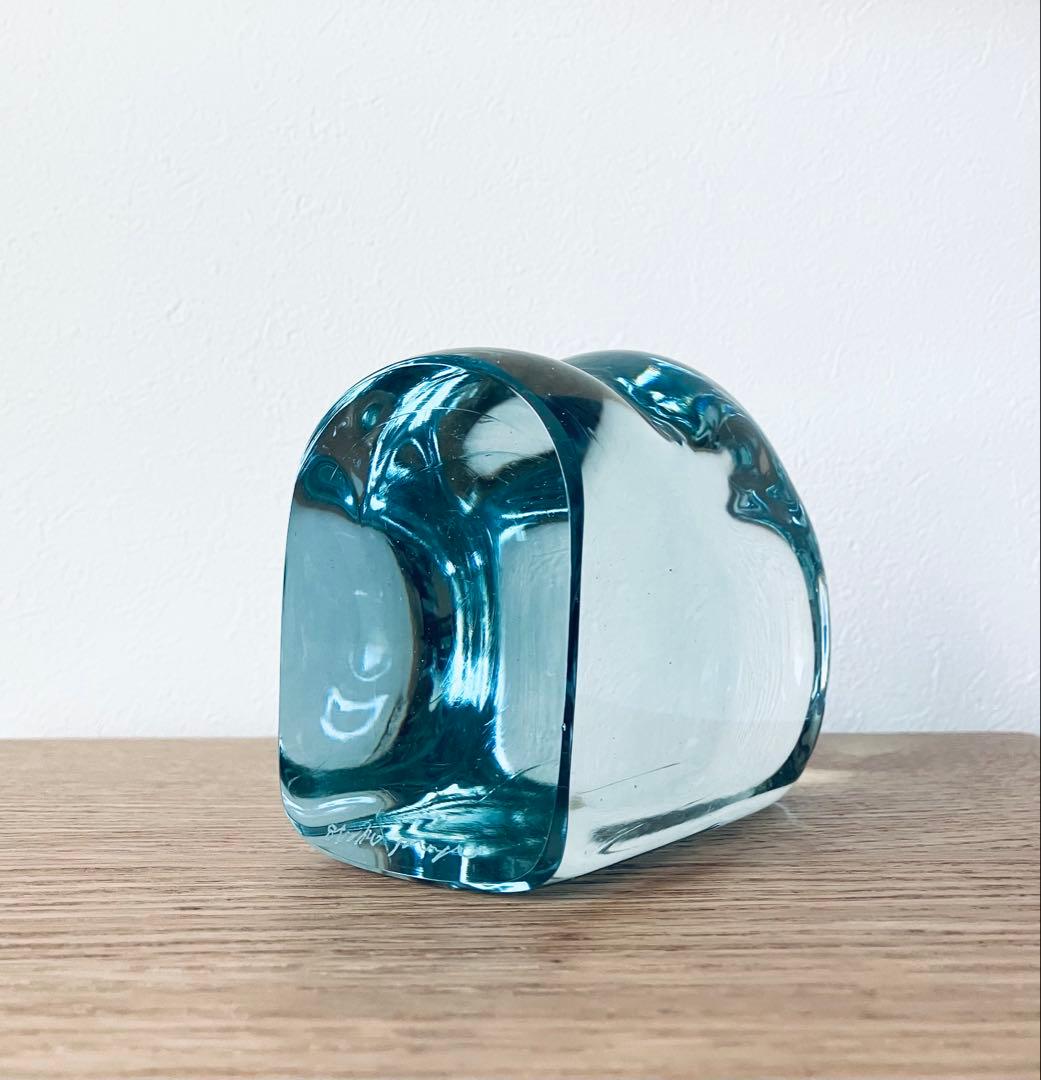 レア スタジオプレパ ガラス製 ライトブルーのブックエンド 1点もの