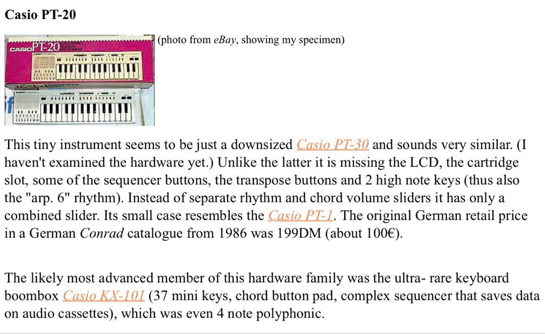Casio PT-20☆セミアナログ式シンセサイザー☆1983年☆昭和レトロ☆