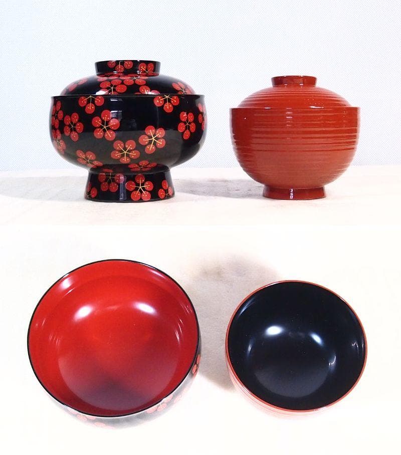 【美品】輪島塗 五島屋謹製 梅蒔絵 煮物椀5客 雑煮椀/大椀 梅づくし 漆器食器