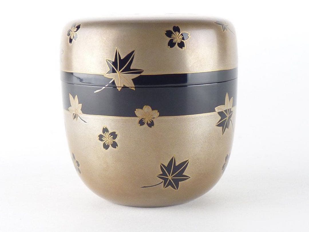 塗師 川瀬表完「春秋蒔絵 大棗」共箱 高さ 木製 銀地 雲錦