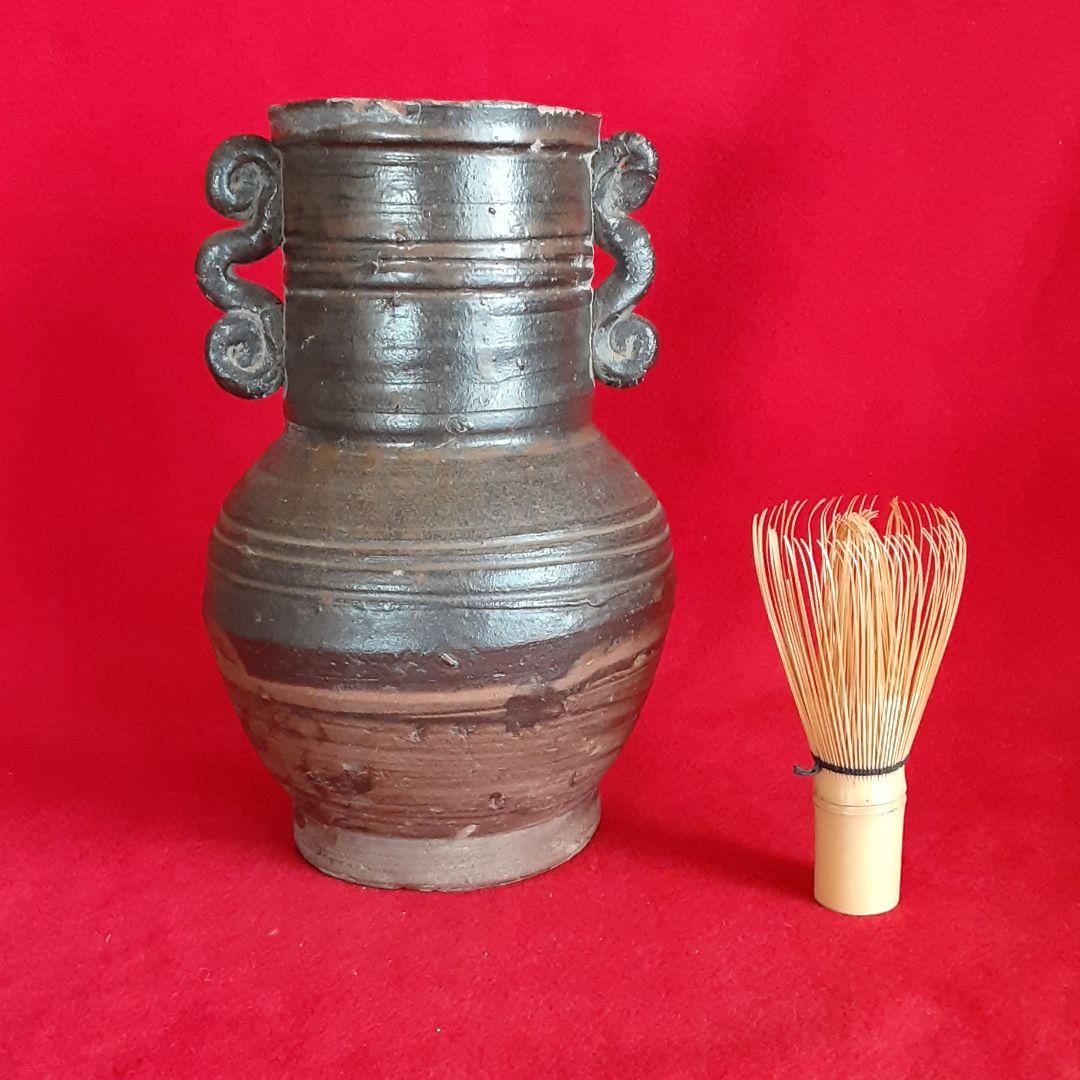 薩摩焼　黒薩摩　耳付き　花入　花瓶