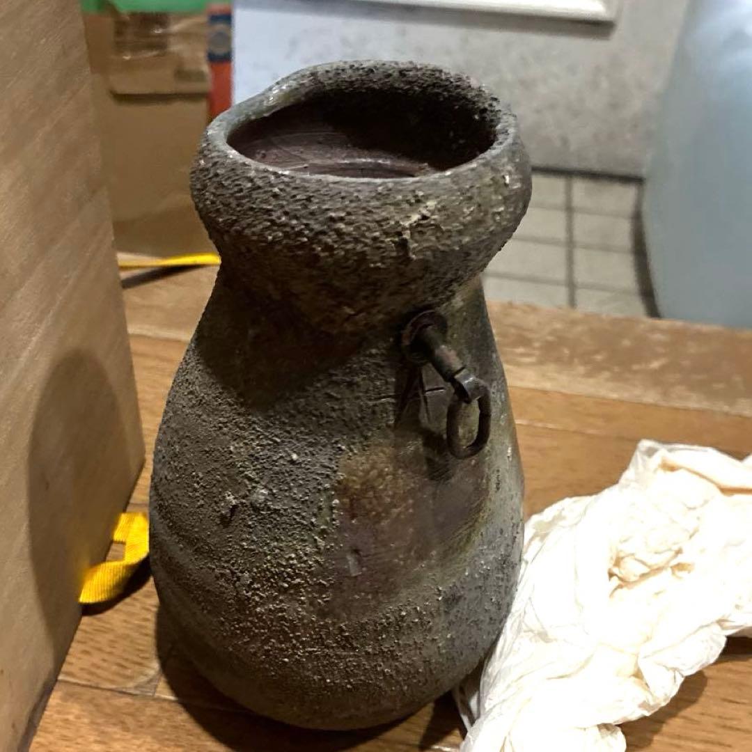 希少品道明　備前焼　金重道明　共箱　茶道具　花茶器　陶器