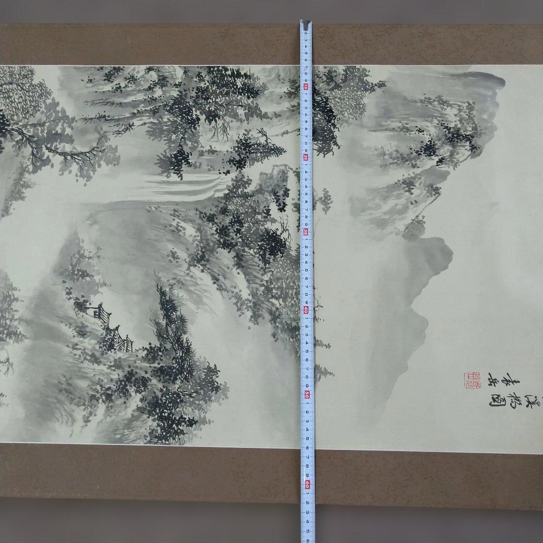 山深渓流 水墨画 掛軸 約180cm