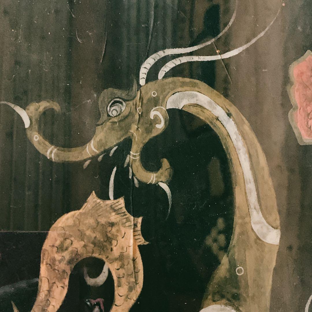 ドラゴン　龍　竜　楚国　漢代　帛画　シルク　絹　中国　骨董品　絵画　額縁　古美術