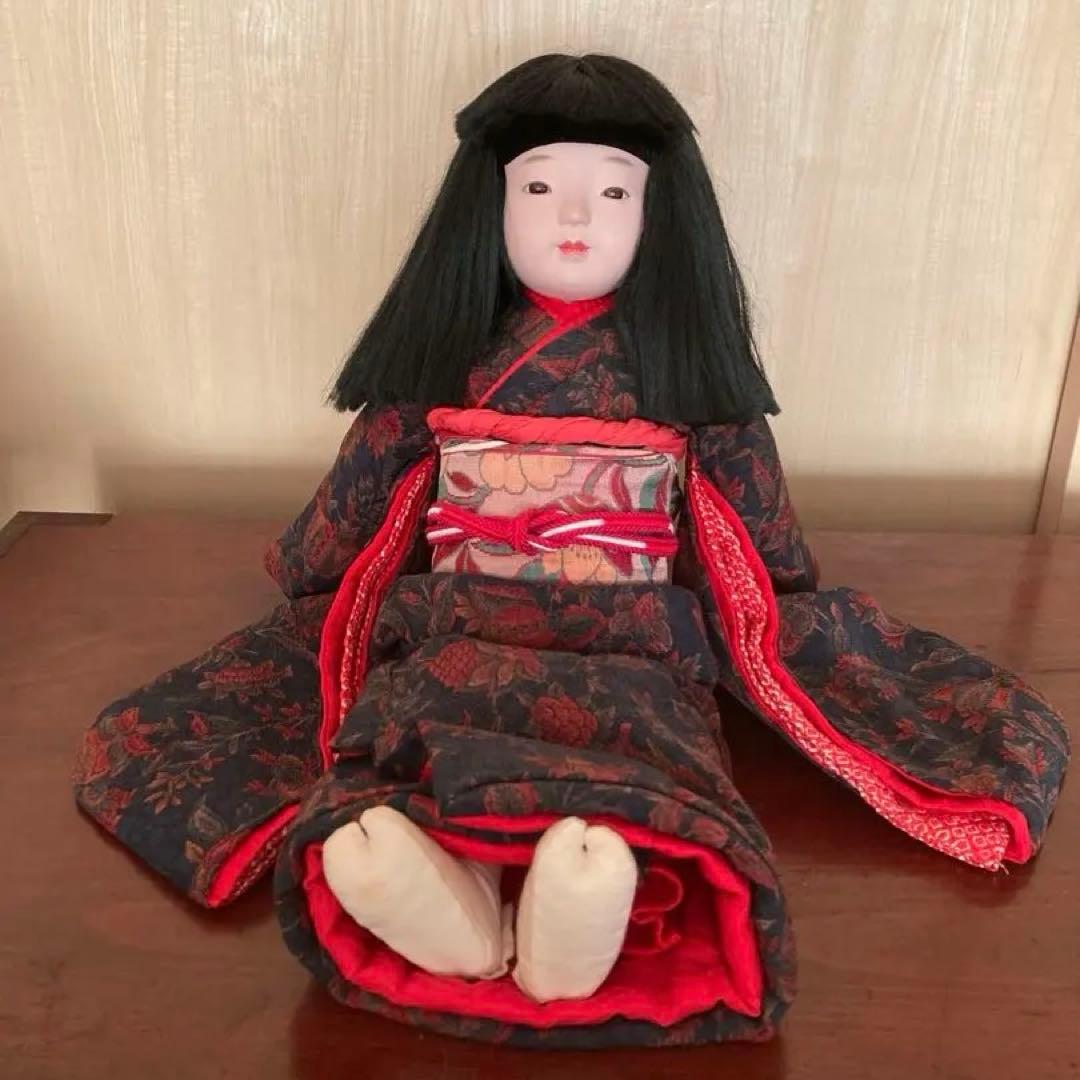 お値下げ美品【工房朋】女の子45cm市松人形森重春幸抱古布着せ替え人形旧家蔵出