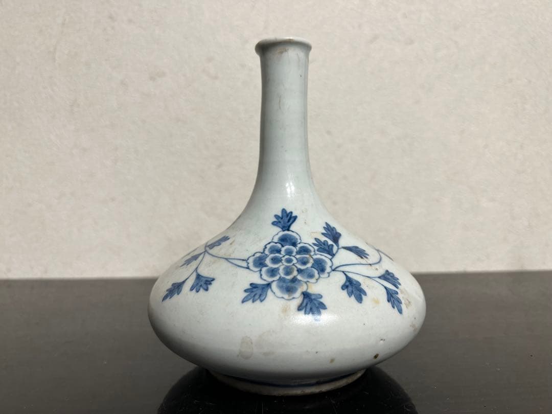 李朝 白磁 染付 分院 牡丹紋 朝鮮王朝 官窯 酒器 徳利 花入 骨董 古美術