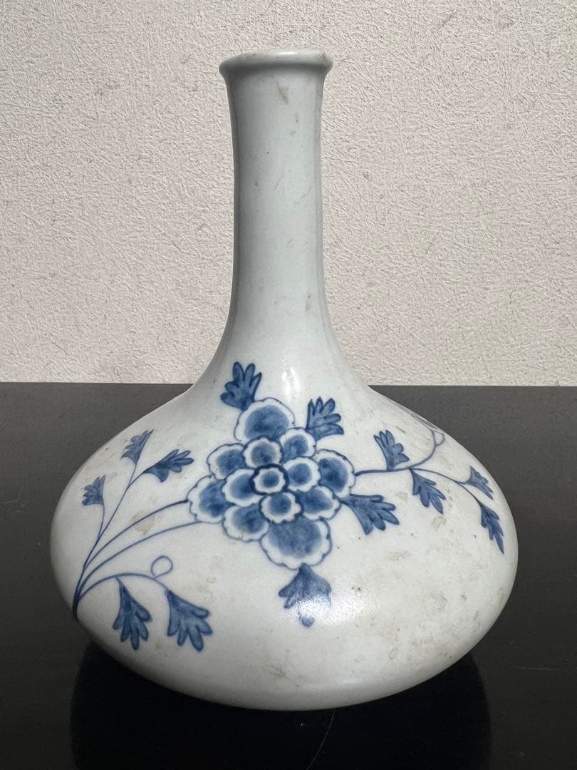 李朝 白磁 染付 分院 牡丹紋 朝鮮王朝 官窯 酒器 徳利 花入 骨董 古美術