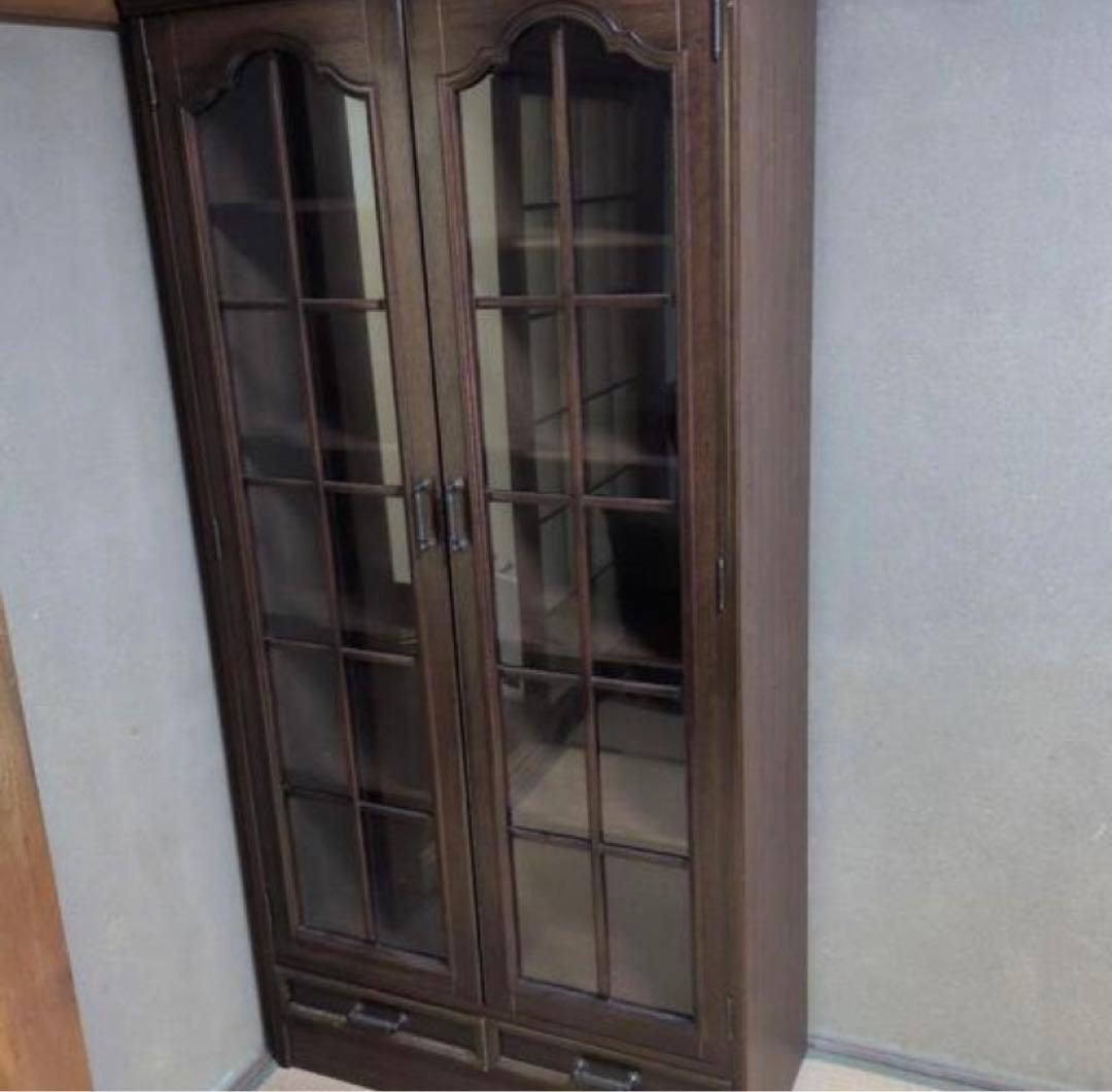 【配送可能地域要確認】　アンティーク風　本棚　ガラス戸付き　キャビネット