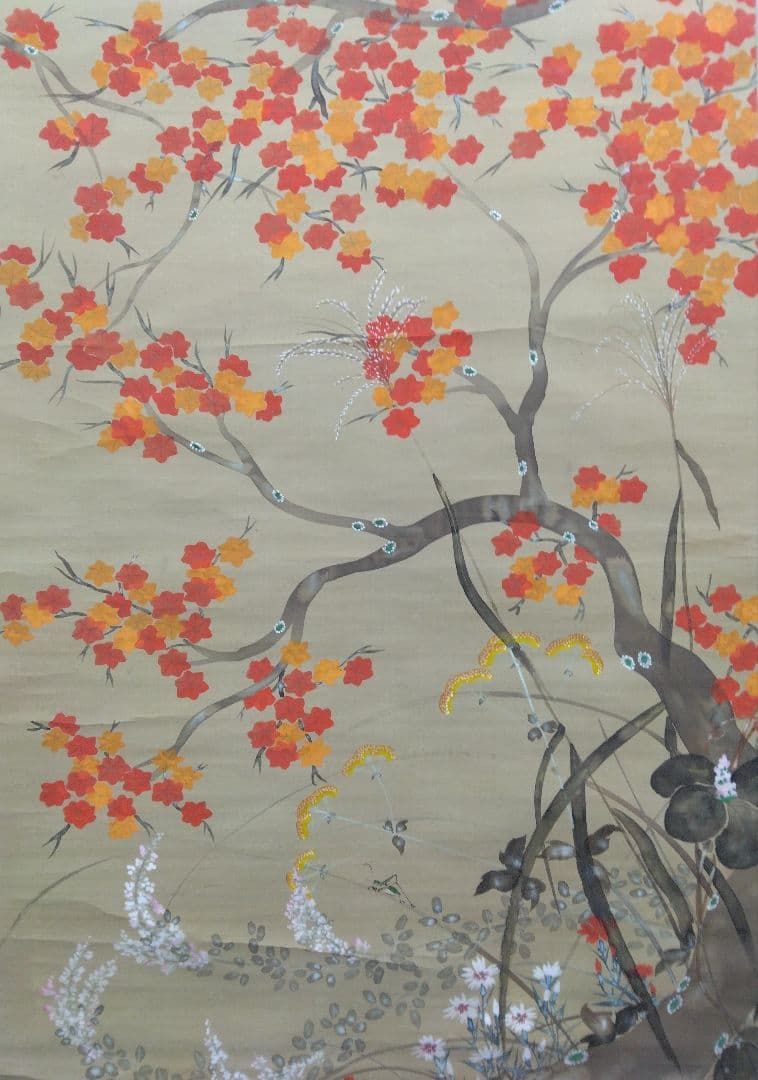 酒井抱一「紅葉と秋虫」絹本　大幅　掛軸