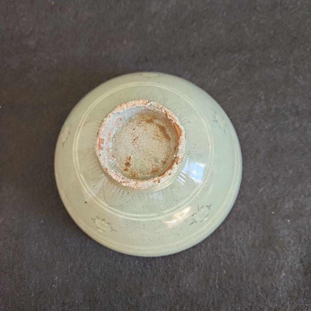 李朝‥青磁象嵌茶碗