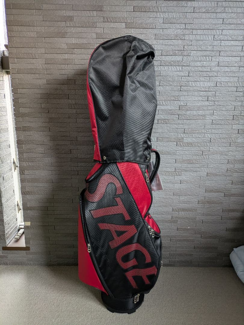 Tour Stage キャディバッグ.ゴルクバッグ 赤黒 フード付き