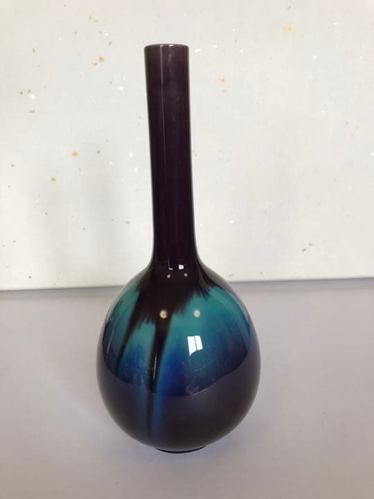 人間国宝 3代目 徳田八十吉 鶴首 花入 T29 共箱 共布 栞付き