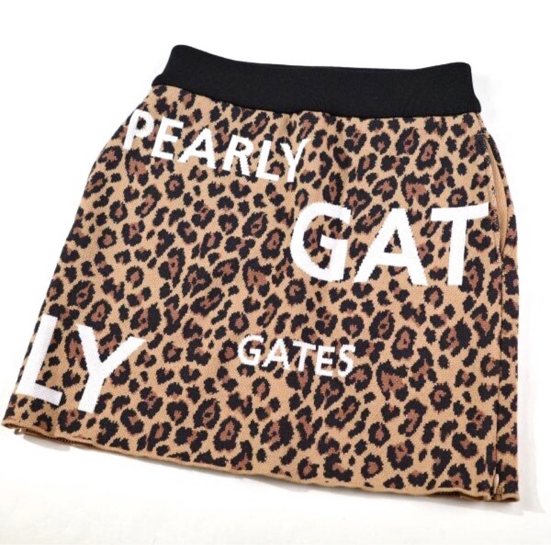 【PEARLY GATES】秋冬 レオパード柄 ニット ストレッチスカート0番S