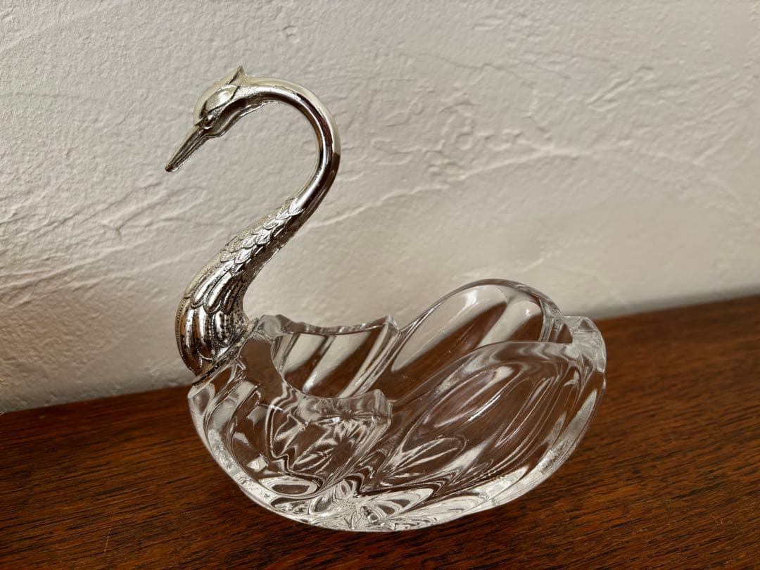 白鳥　スワン　3個セット　調味料入れ　クリスタルガラス　ビンテージ