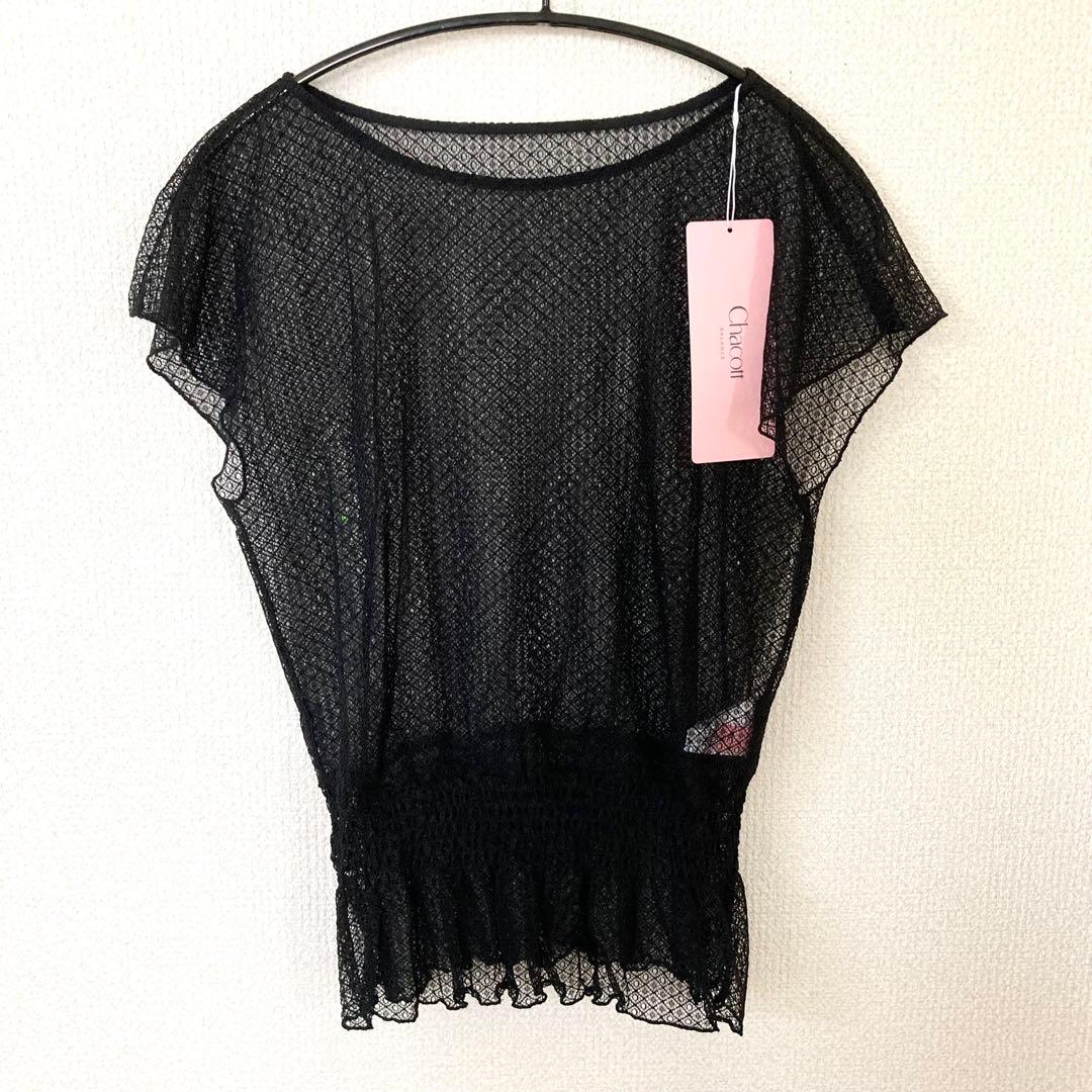 チャコット レース Tシャツ M レーシー 黒 社交ダンス バレエ ヨガウェア