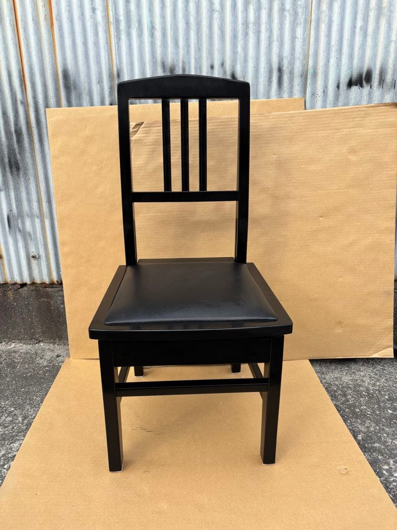 美品　背もたれ付ピアノ椅子　足部フェルト付き　黒い座面③