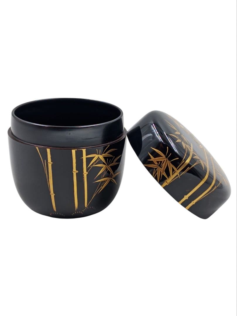 大徳寺 玉林院【森洞雲 書付】【紫野松華堂作】『竹蒔絵 中棗』在花押 共箱 外箱