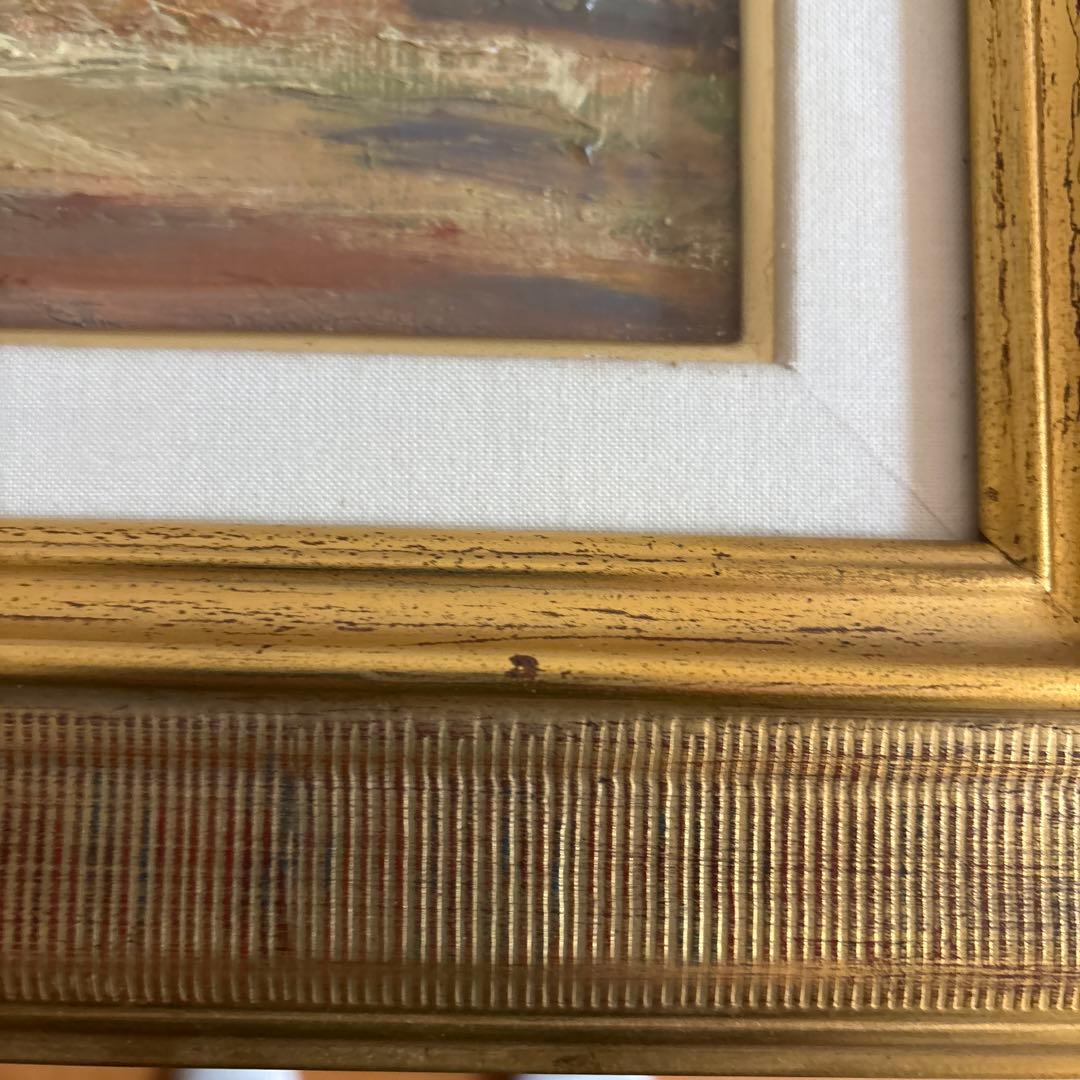 光風会所属 神谷昇子 大山の風景 油彩画 金色フレーム